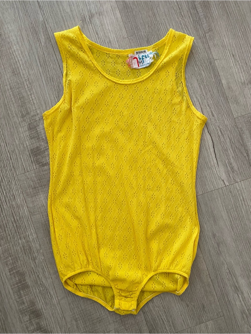 Vintage Nifty California 70's Yellow Stretch Lace Bodysuit Festival Retro - S/M